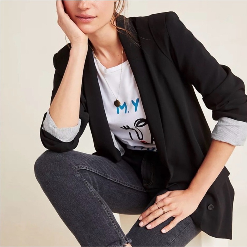CARTONNIER x ANTHROPOLOGIE Open Front Tailored Black Blazer Size Small
